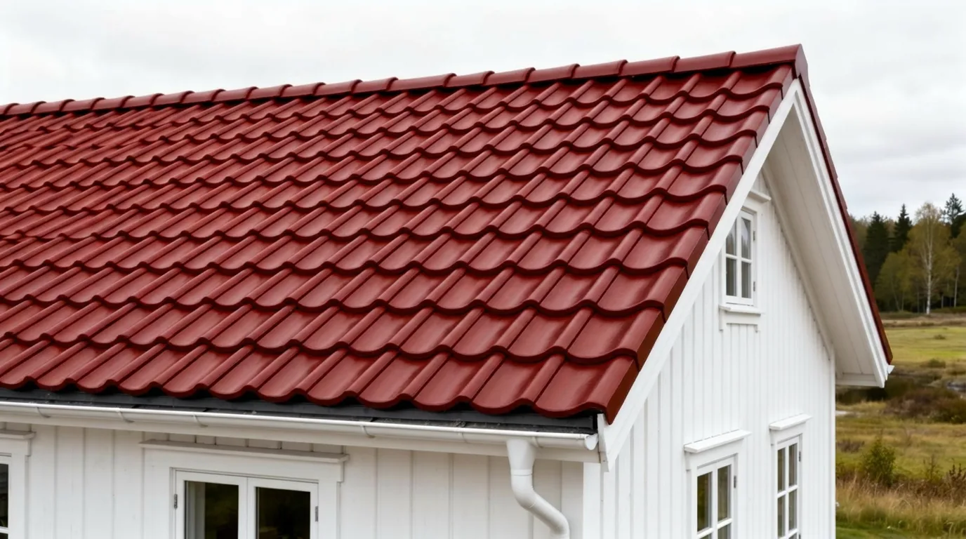 Villa med mörkröd tak