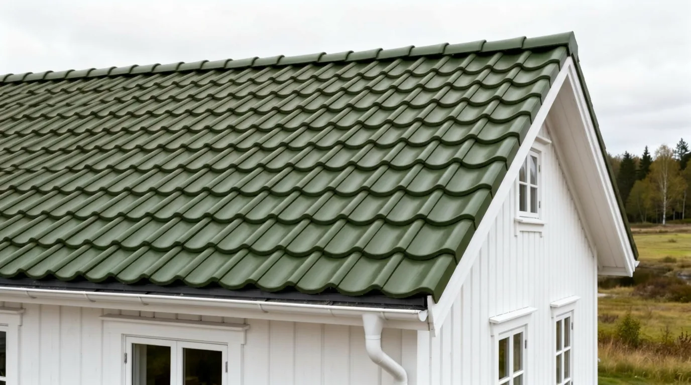 Villa med mossgrön tak
